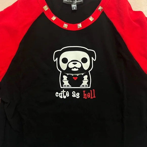 Dolls Kill x Skelanimals Red and Black Long Sleeve Graphic Top - Picture 3 of 4
